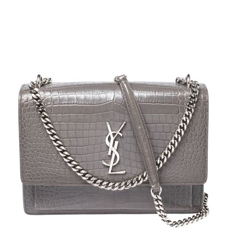 ysl grey croc embossed medium|Saint Laurent Sunset Medium YSL Crossbody Bag in Croc .